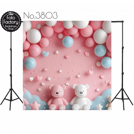 Backdrop cartoon teddy bears pink theme 3803