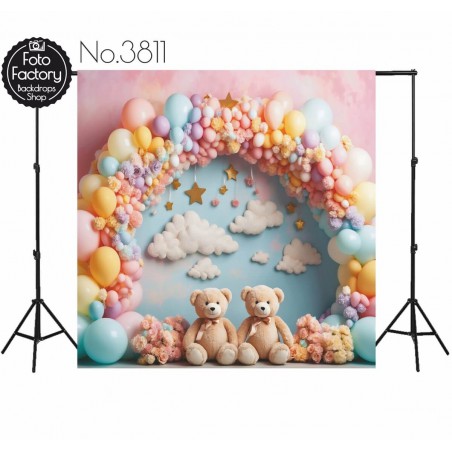 Backdrop teddy bears balloon flower garland 3811