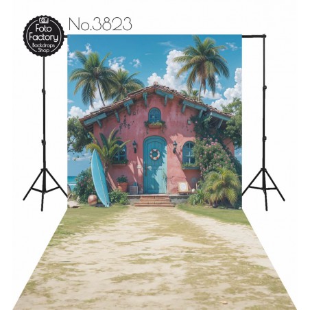 Backdrop pink cottage palm trees 3823