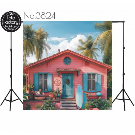 Backdrop pink cottage palm trees 3824