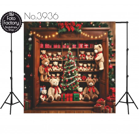 Backdrop Christmas Christmas tree gifts teddy bears 3936