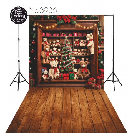 Backdrop Christmas Christmas tree gifts teddy bears 3936