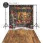 Backdrop Christmas wooden interior Christmas trees gifts 3940