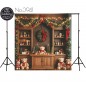 Backdrop Christmas wooden interior teddy bears decorations 3941