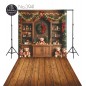 Backdrop Christmas wooden interior teddy bears decorations 3941