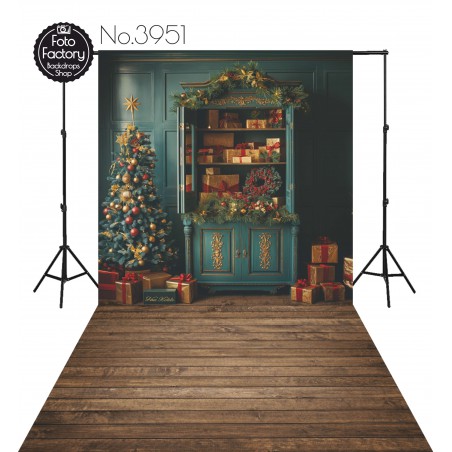 Backdrop Christmas green sideboard christmas tree gifts 3951