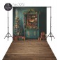 Backdrop Christmas green sideboard christmas tree gifts 3951