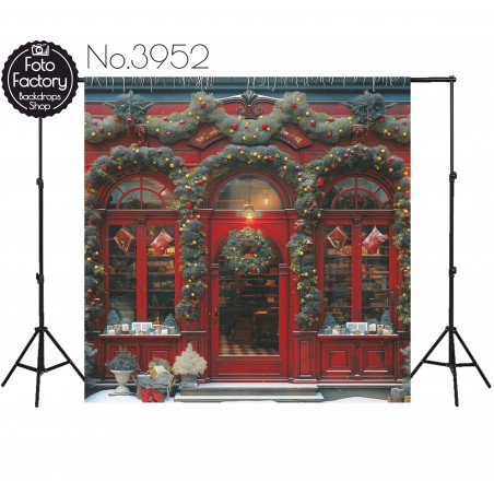 Backdrop Christmas red showcases christmas decorations 3952