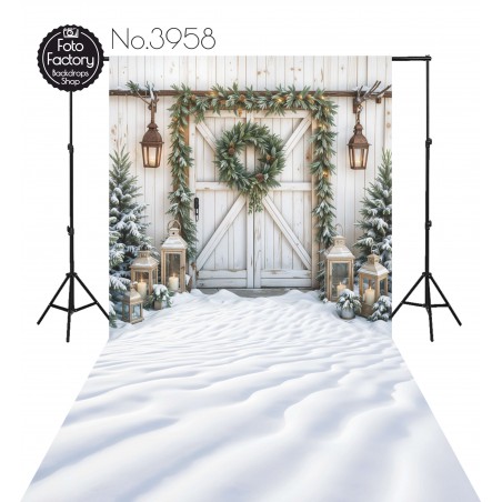 Backdrop Christmas white wooden door christmas decorations 3958