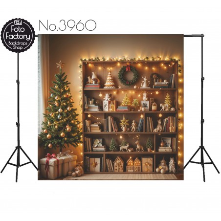 Backdrop Christmas shelf with Christmas decorations Christmas tree 3960