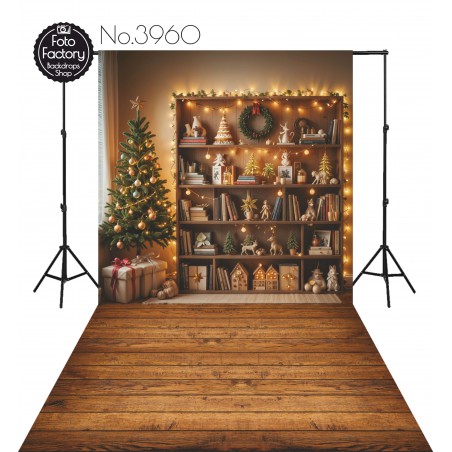 Backdrop Christmas shelf with Christmas decorations Christmas tree 3960