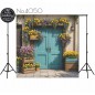 Backdrop spring theme flowers blue door 4050