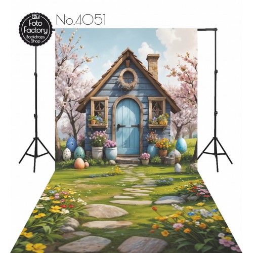 Backdrop Easter blue cottage 4051