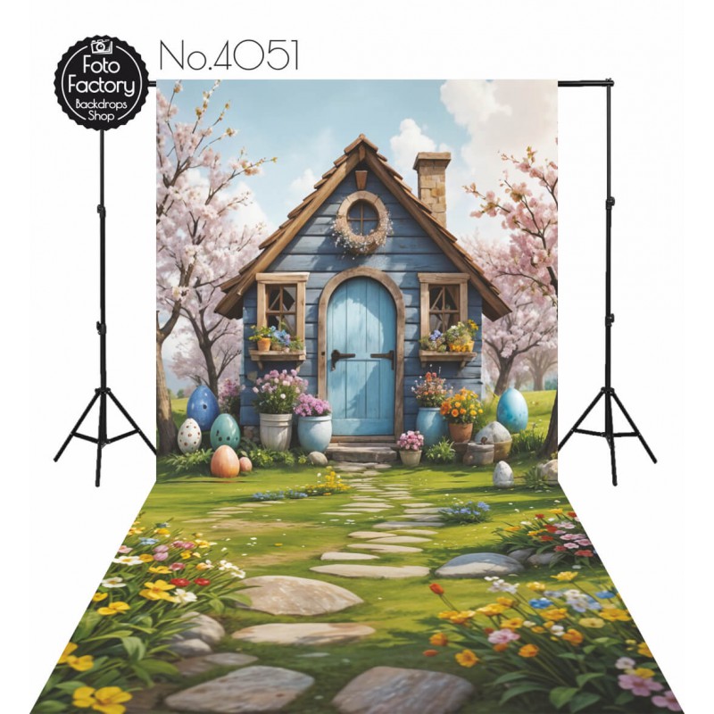 Backdrop Easter blue cottage 4051