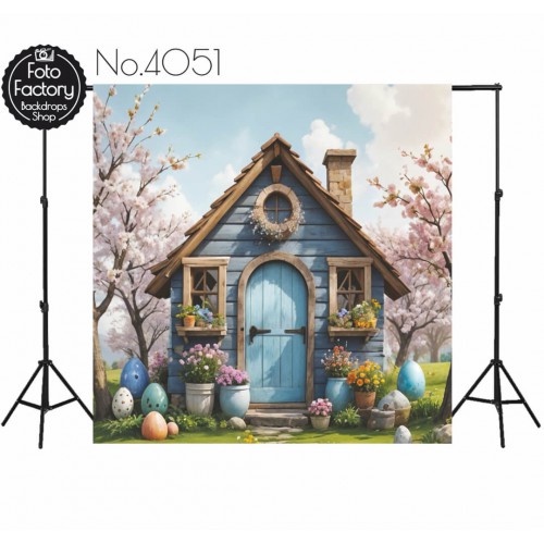 Backdrop Easter blue cottage 4051