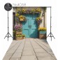 Backdrop spring theme flowers blue door 4068