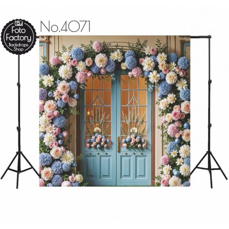 Backdrop spring theme flowers blue door 4071