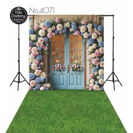 Backdrop spring theme flowers blue door 4071