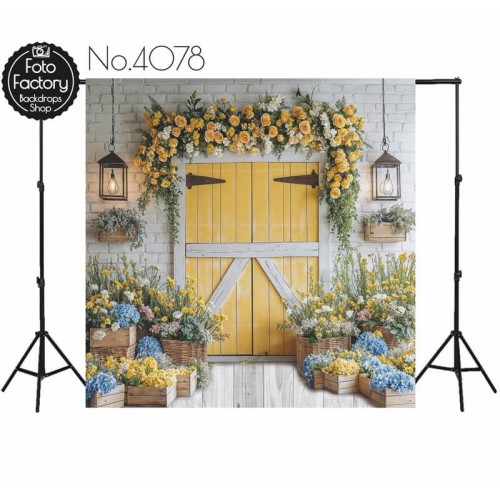 Backdrop yellow door colorful flowers 4078