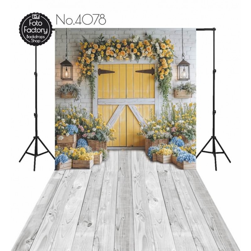 Backdrop yellow door colorful flowers 4078