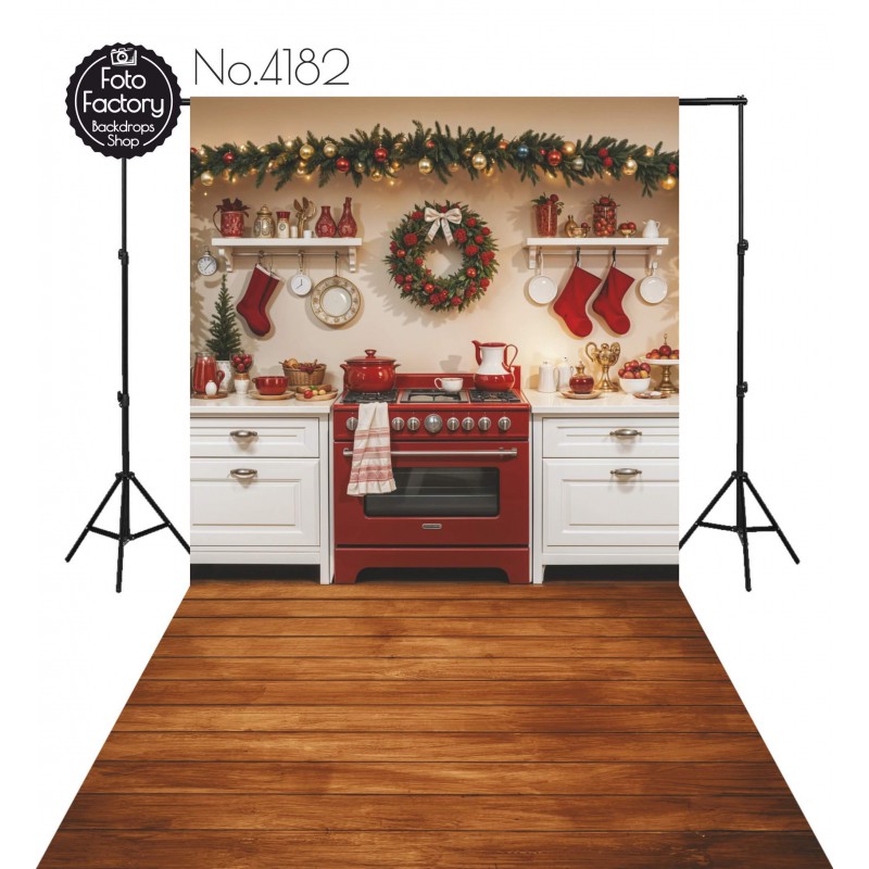 Backdrop Christmas wooden kitchen 4182