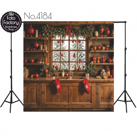 Backdrop Christmas wooden kitchen 4184