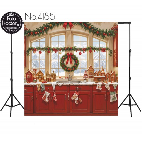 Backdrop Christmas wooden kitchen 4185