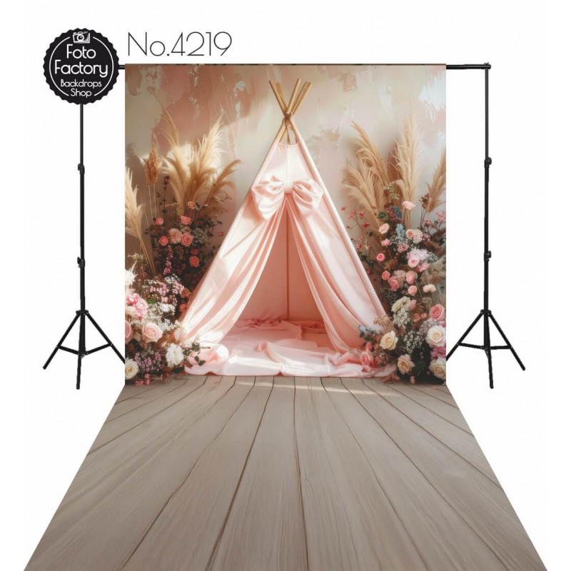 Tło Fotograficzne wiosenne wiosna kwiaty namiot tipi 4219
