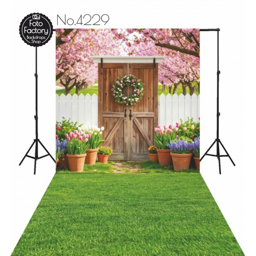 Backdrop spring theme flowers rustic door - Fotofactory24.pl