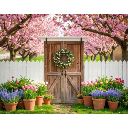 Hintergründe frühlingshaft Frühling Blumen rustikale Tür 4229