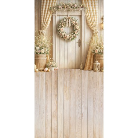 Backdrop spring theme flowers rustic door - Fotofactory24.pl