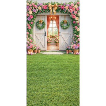 Backdrop spring theme flowers rustic door - Fotofactory24.pl