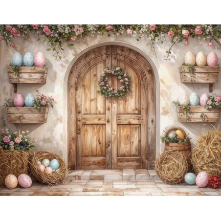 Backdrop spring theme Easter rustic door 4238