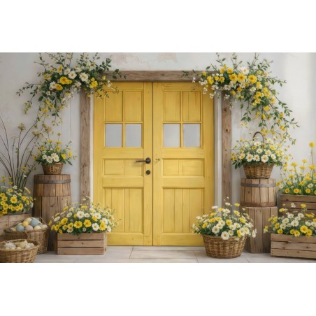 Backdrop spring theme flowers rustic door 4241