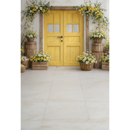 Backdrop spring theme flowers rustic door - Fotofactory24.pl